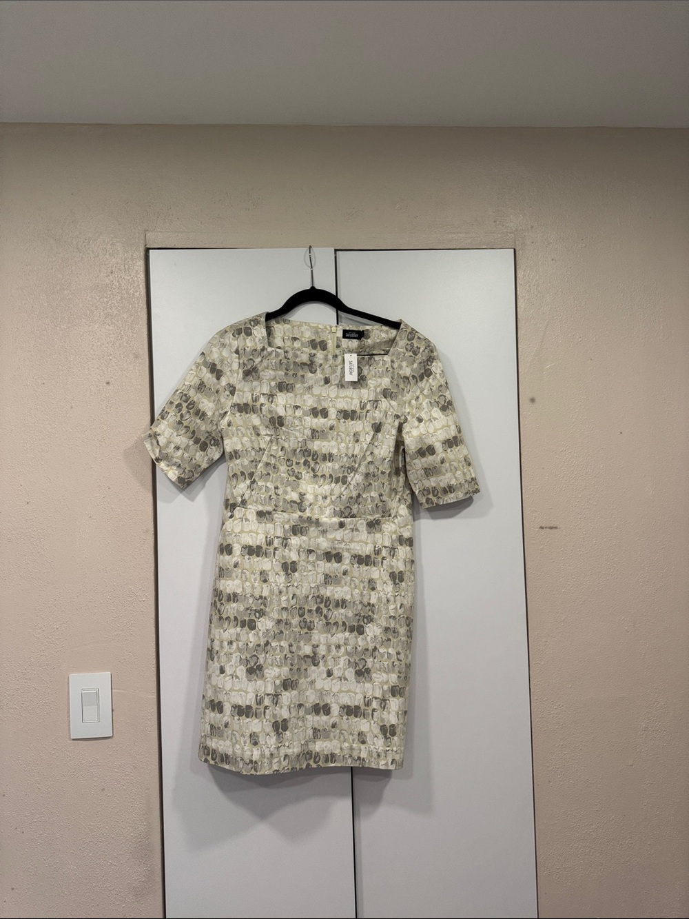 kate spade Cream and Gray Patterned Midi Sheath Dress
